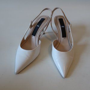 Womens Zara White Pointy Slingback Heels 39 US/9 *